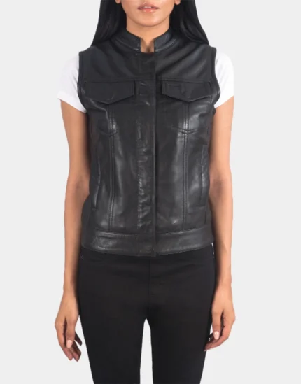 Rayne Moto Brown Leather Vest by Gloss leather for girls