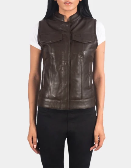 Rayne Moto Brown Leather Vest by GL for women