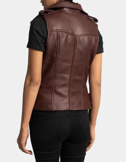 Rhonda Women's Maroon Leather Biker Vest