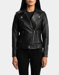 Gloss Leather's Rumy Black Leather Biker Jacket for female