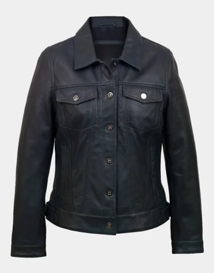 Black Denim Style Tilly Leather Jacket for female by GL