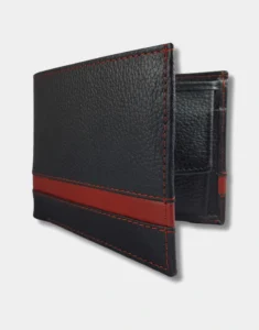 V-Shaped Dotted Black and Red Wallet - Gloss Leather