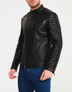 Men Black motorcycle Jacket by Gloss Leather