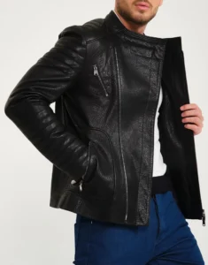 Men Black biker Jacket by Gloss Leather