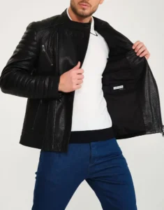 Men Black Leather Jacket by GL