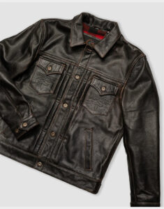 rugged coffee leather jacket for male