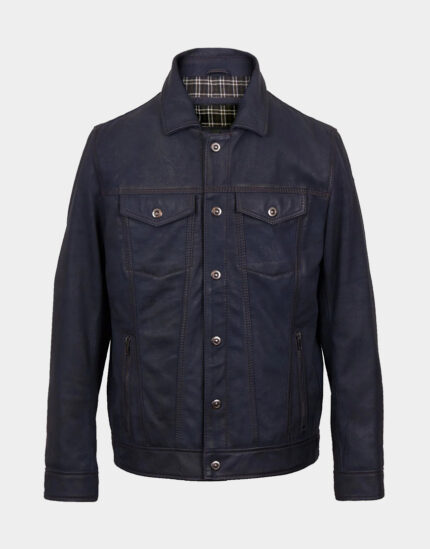 Elvis blue denim leather jacket for male