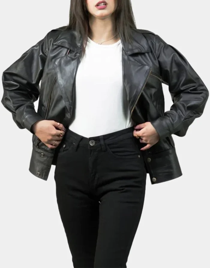 gloss leather black biker jacket