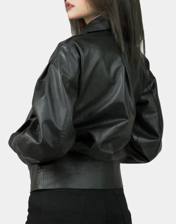 biker women black leather jackets