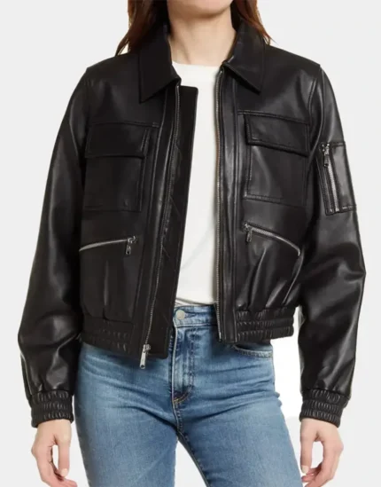 women black Leather Jacket