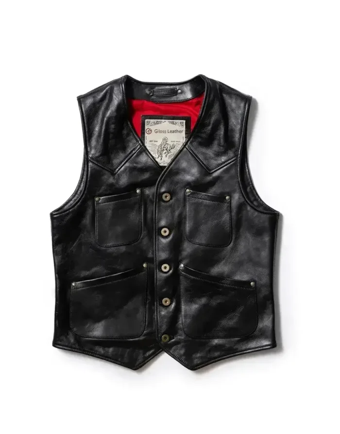 Men Black Leather Vest